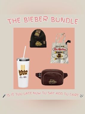 Justin Bieber X Tim Hortons Tim Biebs Bundle - Beanie, Fanny Pack, Tote, Tumbler